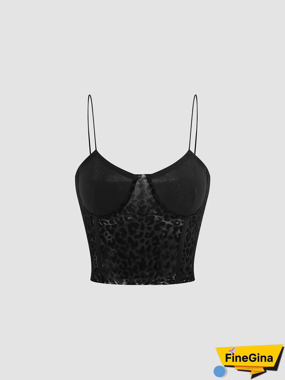 Leopard Mesh Stitch Open Back Underwire Crop Cami