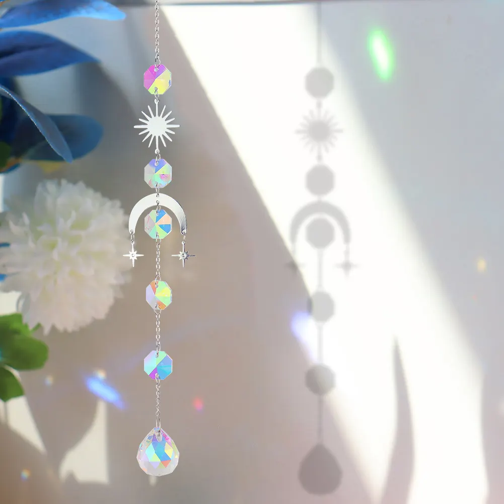 Wind Chime Crystal Catcher Hanging Ornaments Prisms Home Pendant (Moon 3)