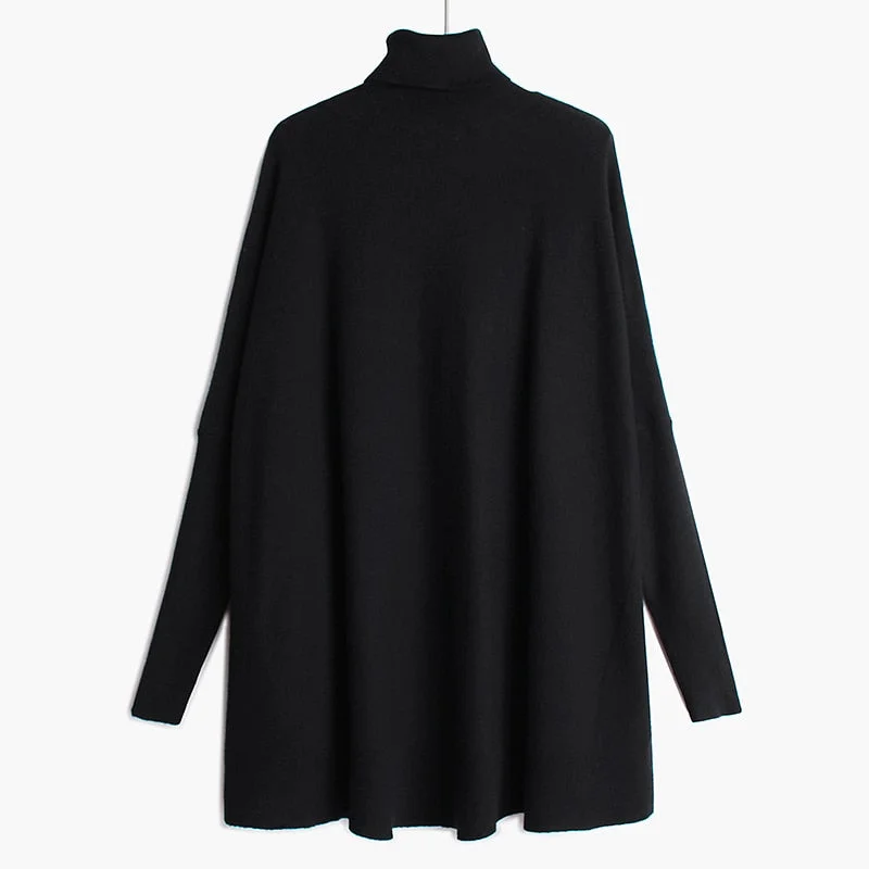 [EAM] Oversized Knitting Sweater Loose Fit  Turtleneck Long Sleeve Women Pullovers New Fashion Tide Spring Autumn 2021 19A-a43