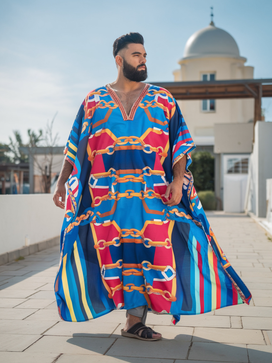 Men's Colorful Chain Polyester V Neck Robe