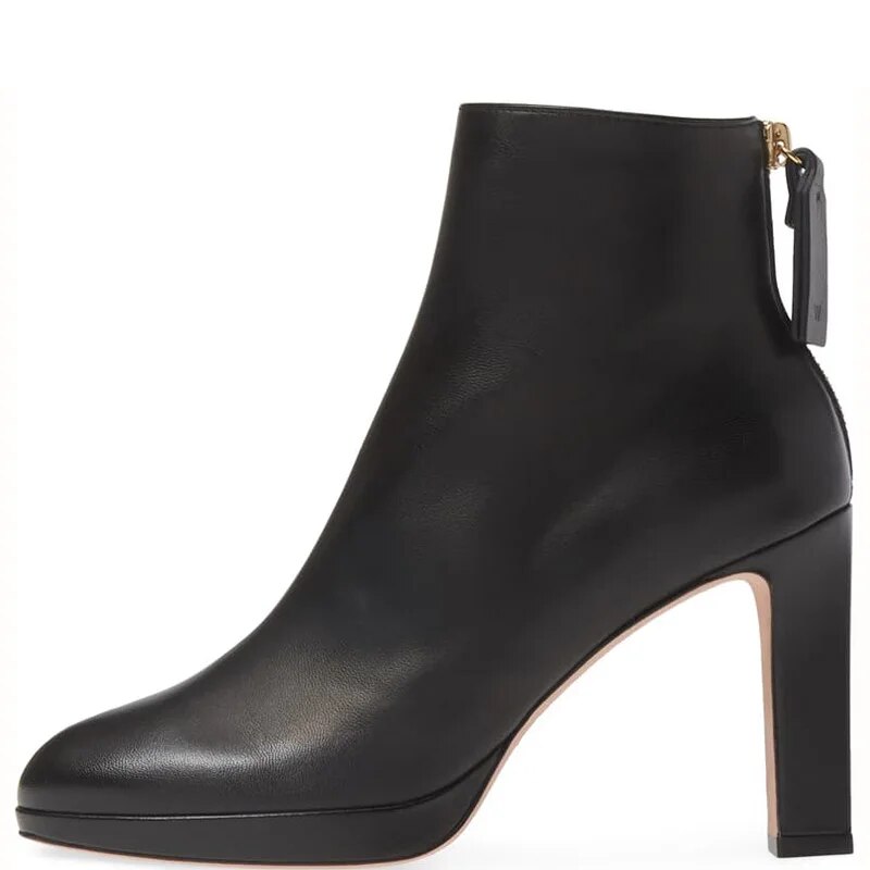 TAAFO Large Size 32 38 Ladies Booties Shoes Round Toe Platform Ankle Boots Woman High Chunky Heels Zipper Casual