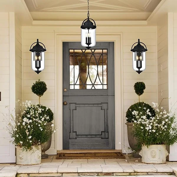 2-Light Exterior Light Fixtures Wall Mount Black Waterproof Porch Light, Outdoor Wall Lantern with Clear Glass for Front Door Patio Yard Garage