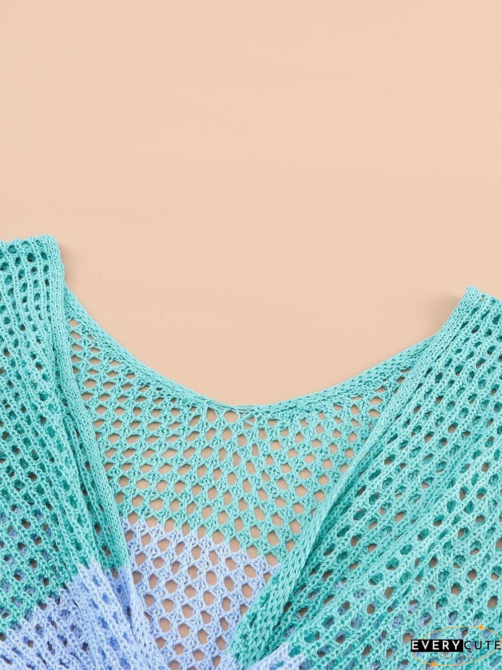 Colorful Eyelet Twist Back Knit Top with Long Sleeves