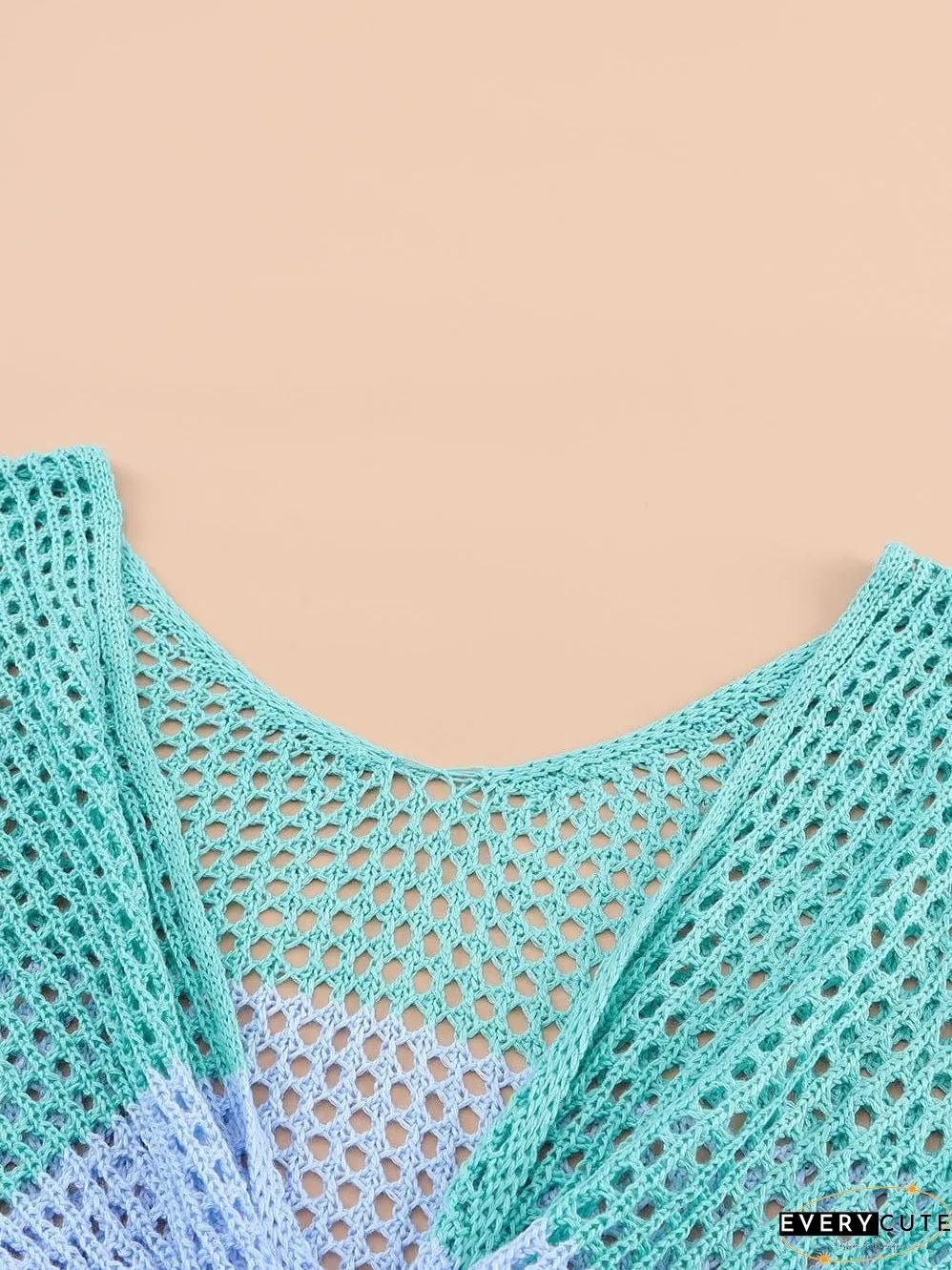 Colorful Eyelet Twist Back Knit Top with Long Sleeves