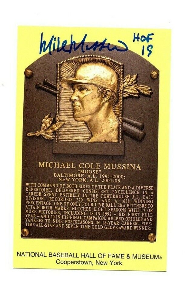 Mike Mussina Signed Hall Of Fame Plaque Postcard HOF 19 Autograph Orioles Yanks^