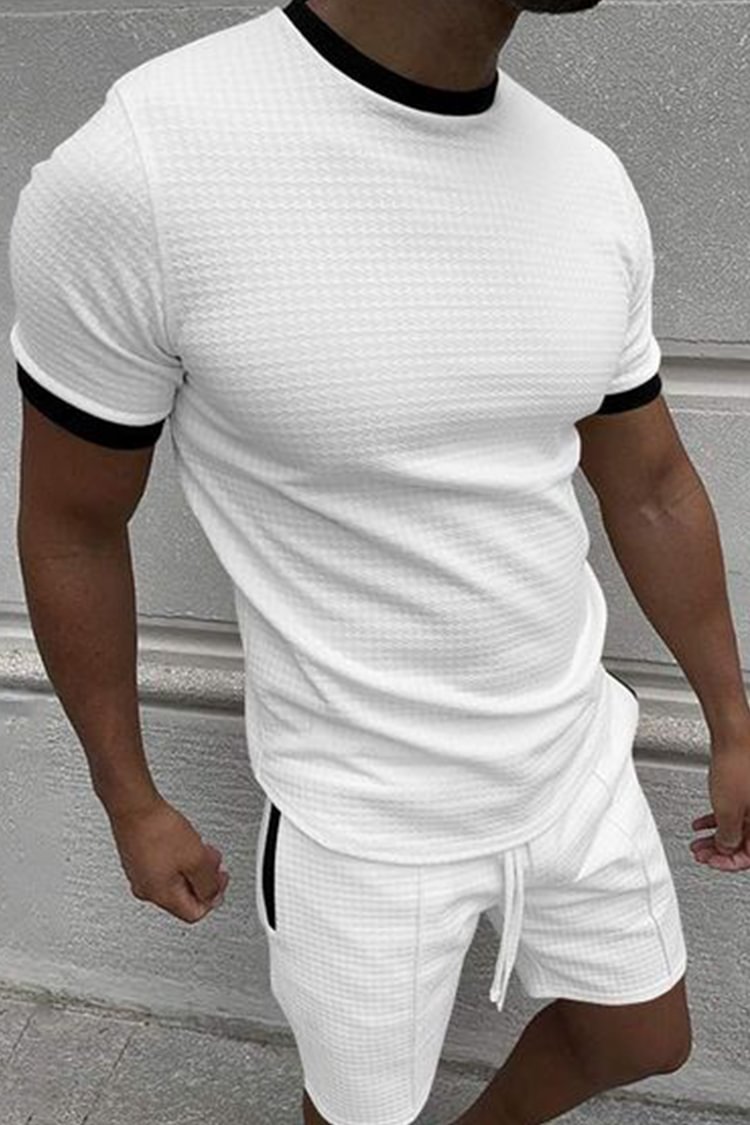 Tiboyz Outfits Solid Color Contrast T-Shirt And Shorts Two Piece Set