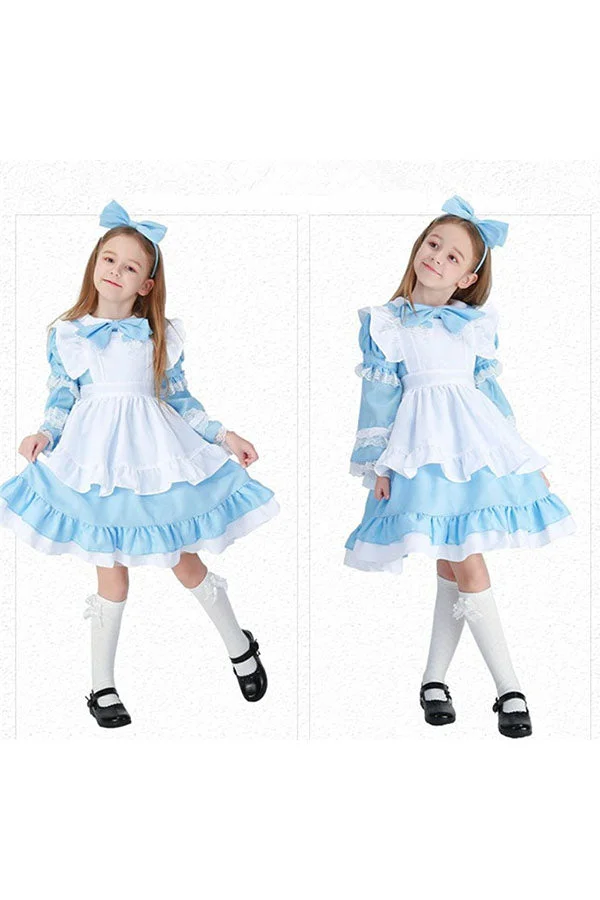 Halloween Alice In Wonderland Girl's Princess Maid Costume Blue-elleschic