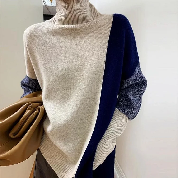 Comfy High Neck Color Block Sweater
