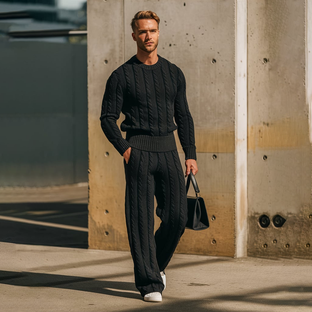Men's Knitted Crew Neck Pullover Suit-inspireuse