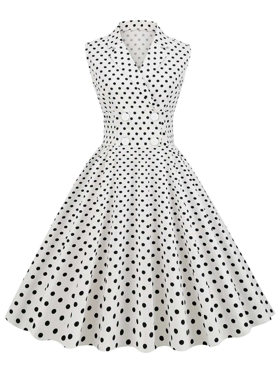 White 1950s Polka Dot Lapel Swing Dress