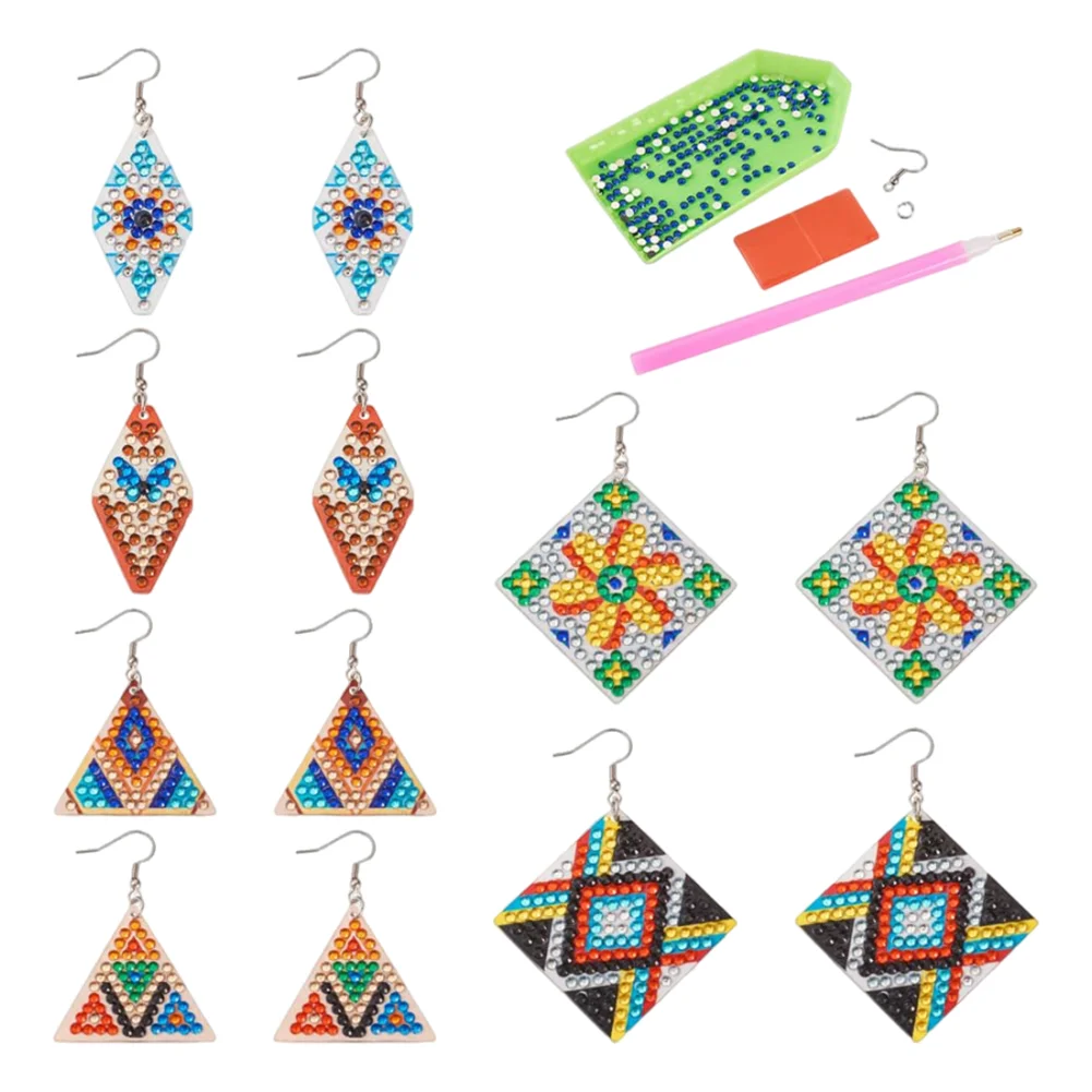 6Pairs DIY Mandala Double Sided Diamond Painting DIY Earring Making Kit