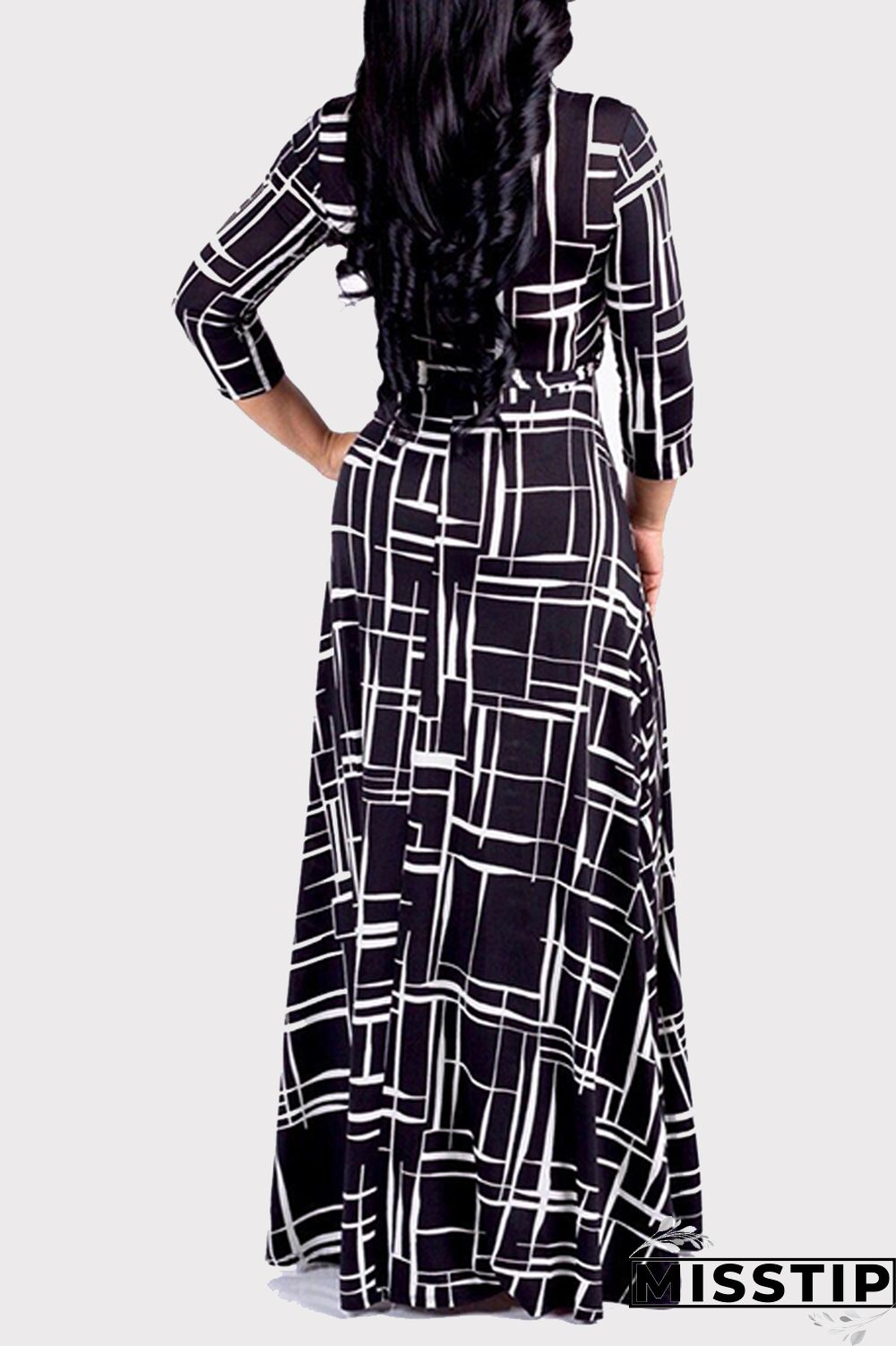 Blue Fashion Casual Print Bandage V Neck Long Sleeve Dresses