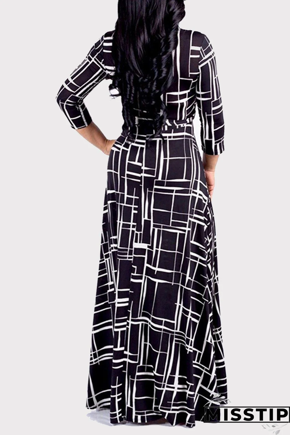 Blue Fashion Casual Print Bandage V Neck Long Sleeve Dresses