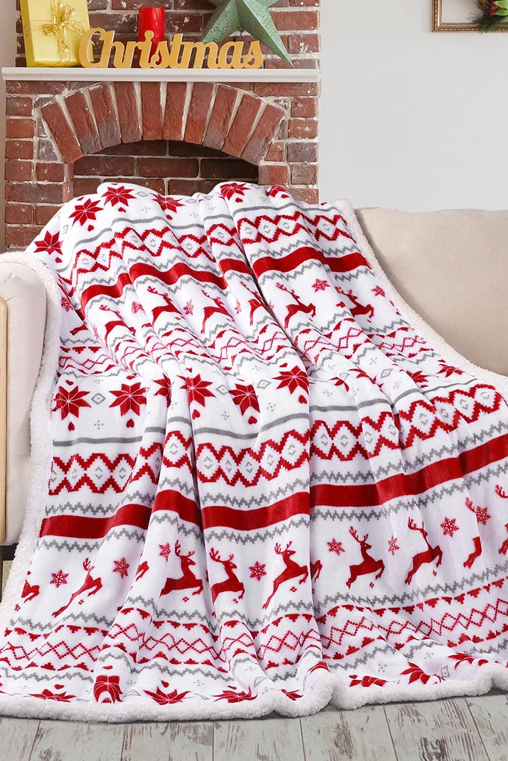 Multicolor Christmas Elk Geometric Knit Flannel Blanket 127*152cm | IFYHOME