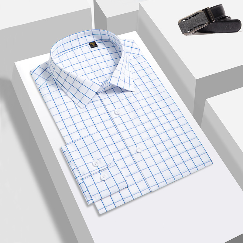 Plaid Men's Silk Shirt Long Sleeve Silk Top