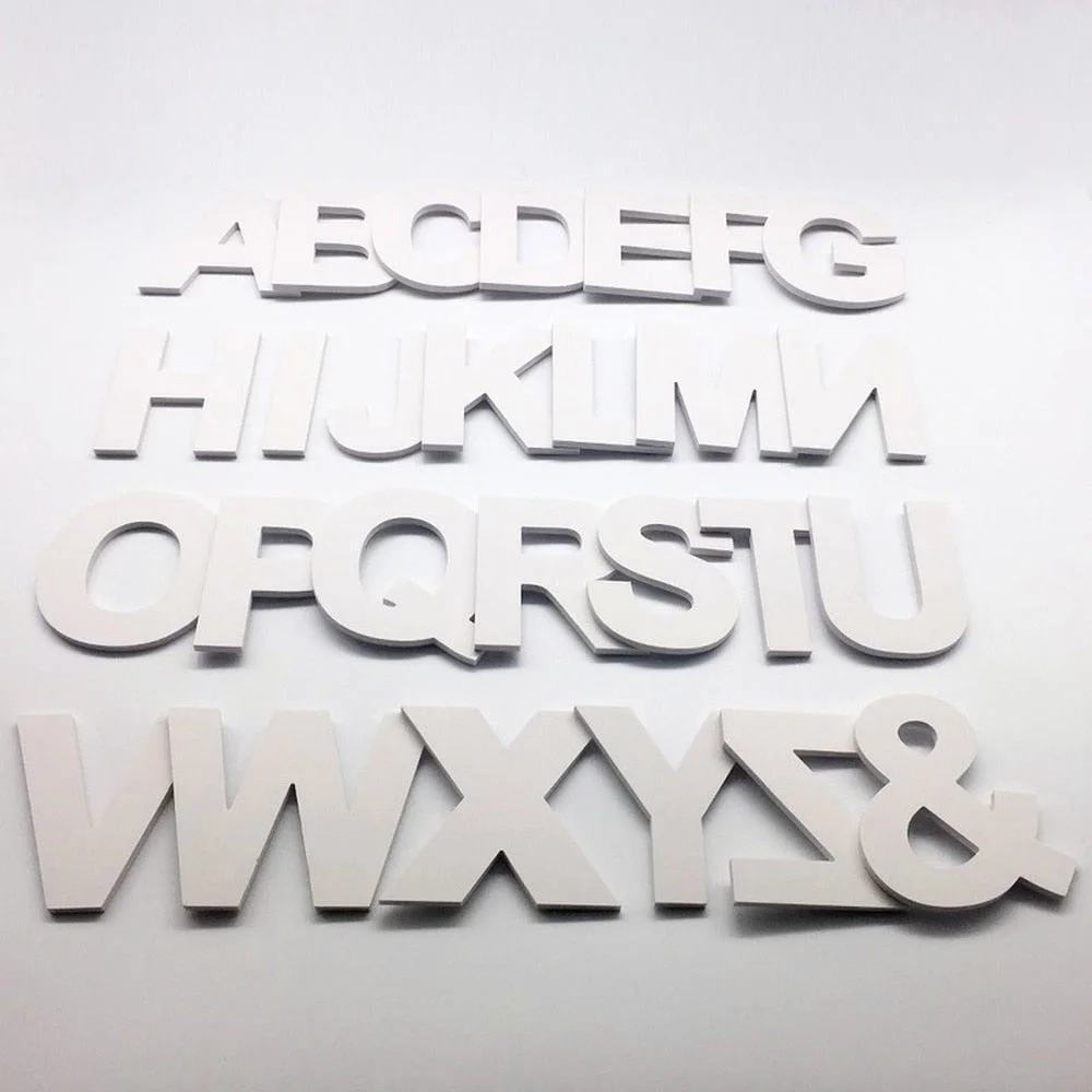 9cm/3.54 PVC White Uppercase English Letters Interior Wall Garden Wedding Decorative Birthday Party Letters Room Decoration