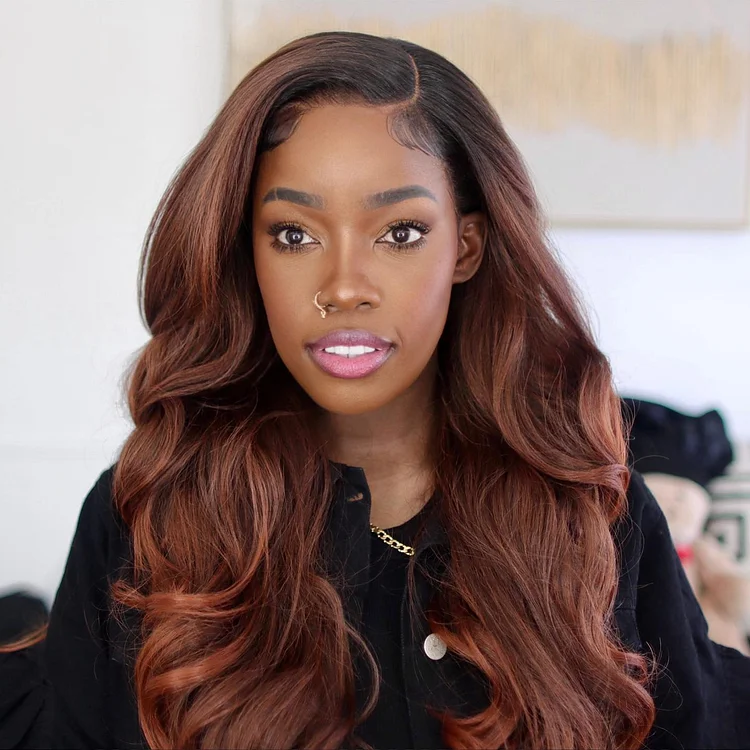 Reddish Brown Brazilian Pre-Plucked 4*4 HD Lace Front Body Wave Wigs 