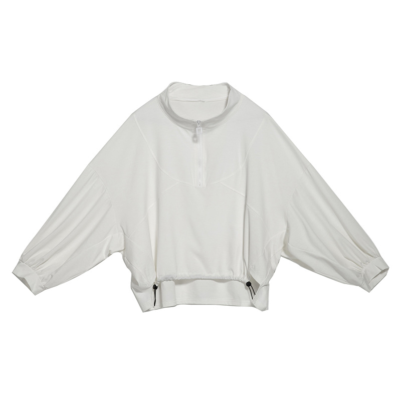 Casual Splicing Bat Sleeve Zipper T-shirt