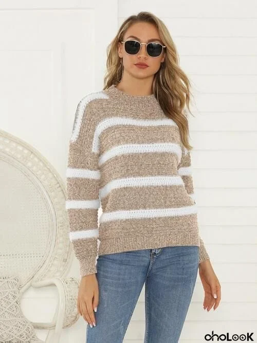 Striped Round Neck Long Sleeve Sweater