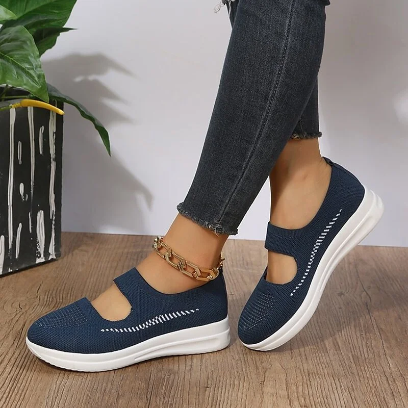 Women's Sneakers Comfort Shoes Daily Platform Round Toe Casual Tissage Volant Loafer Solid Colored Black Red Blue | IFYHOME