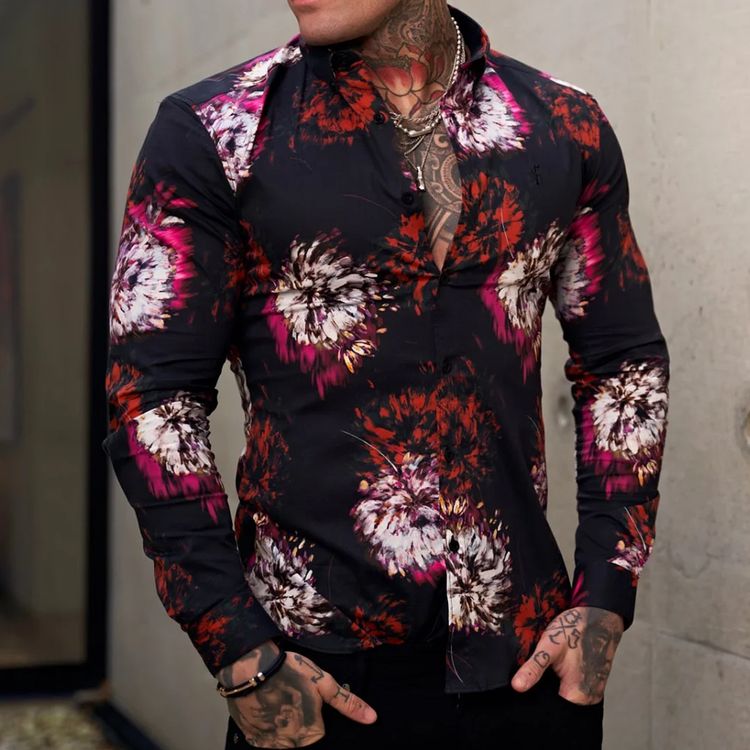 Men's Fashion Printed Casual Long Sleeve Shirt