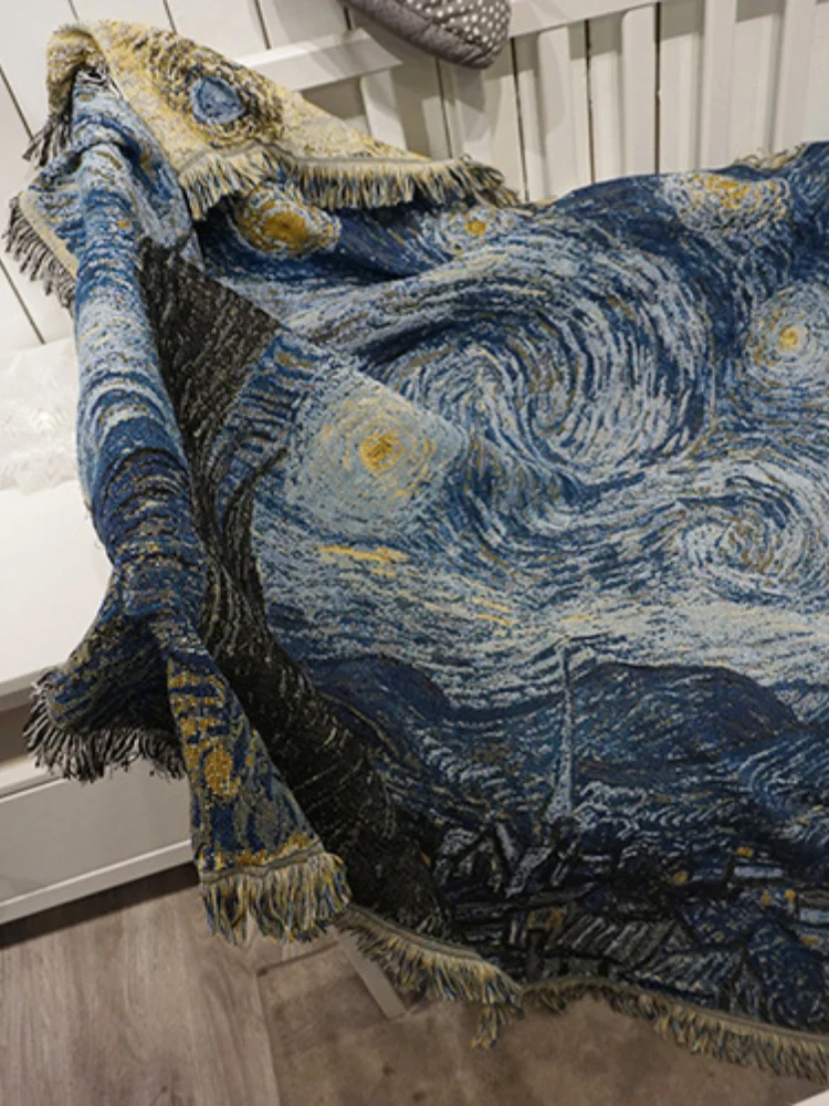 The Starry Night Woven Tassel Blanket