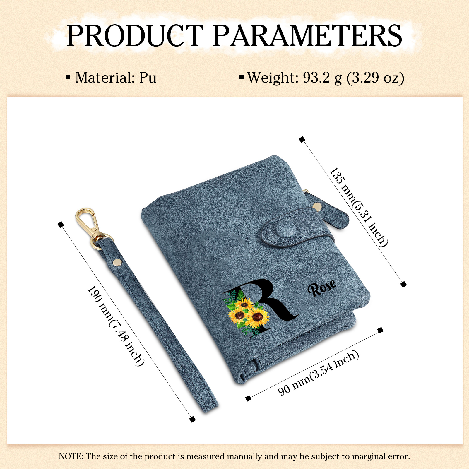 Portafoglio in PU pelle girasole con 1 letetra & 1 testo & 1 nome & 1 foto personalizzati per mamma/nonna