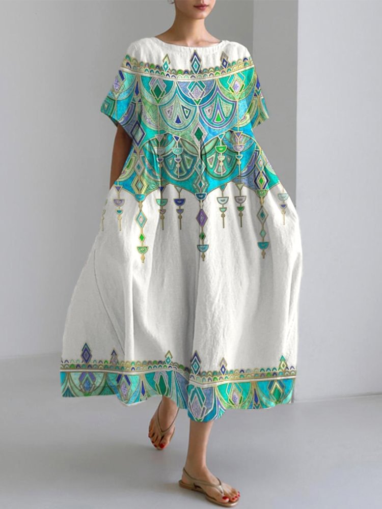 Bohemian Holiday Style Linen Blend Dress