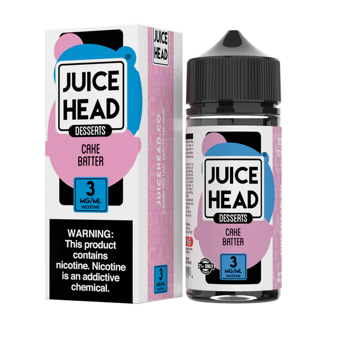 Juice Head Desserts Cake Batter 100ML e-liquid bottle and box, 3mg nicotine.