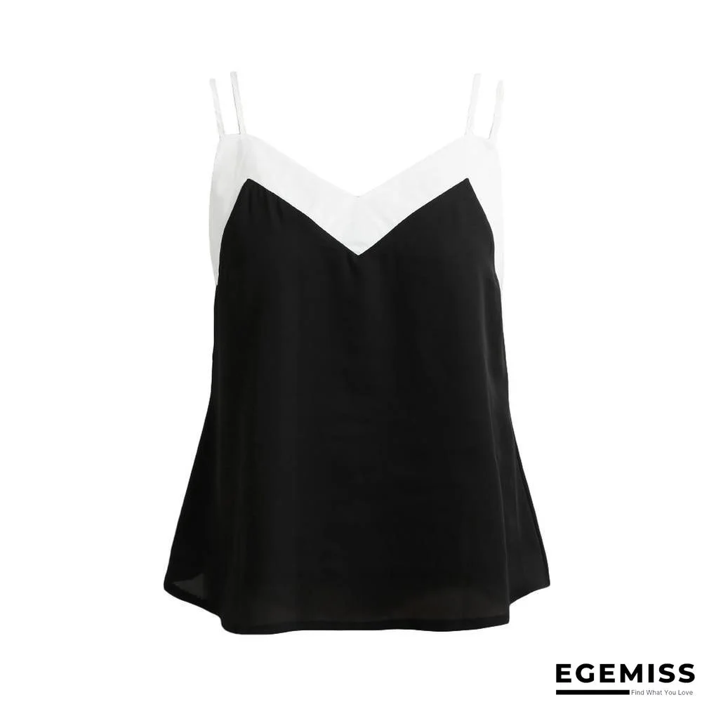 5XL Sexy Women Plus Size Chiffon Top Strap Contrast V-Neck Sleeveless Vest Top | EGEMISS
