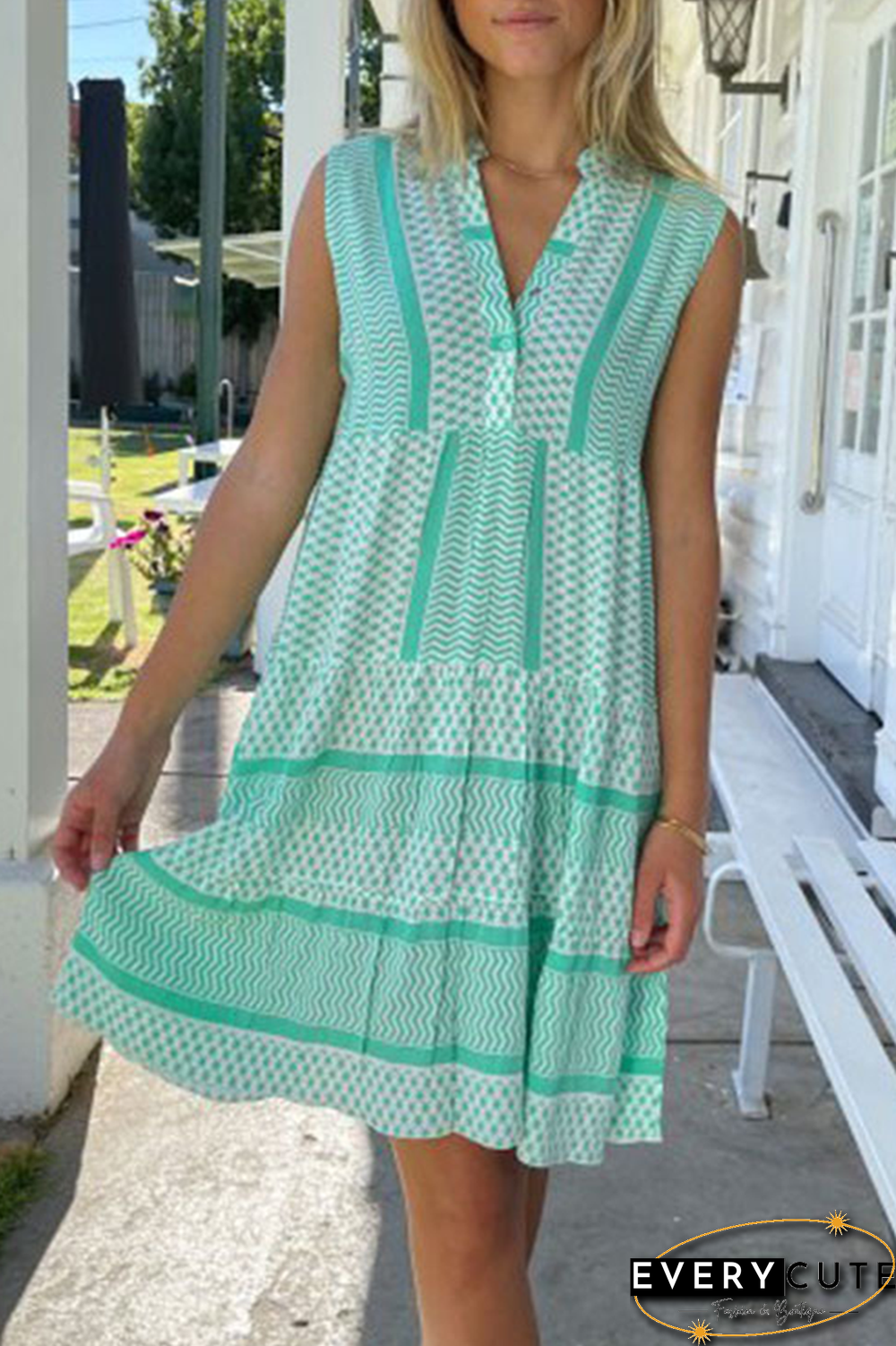 Casual Print Split Joint V Neck Straight Dresses(4 colors)
