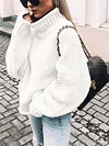 Share  Photo by Supplier   Women's Sweater Pullover Jumper Knitted Solid Color Basic Casual Chunky Long Sleeve Loose Sweater Cardigans Turtleneck Fall Winter Light Blue Green White-KZyou