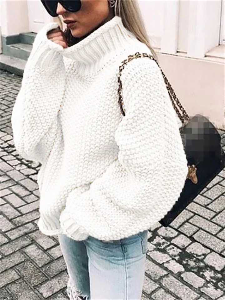 Share  Photo by Supplier   Women's Sweater Pullover Jumper Knitted Solid Color Basic Casual Chunky Long Sleeve Loose Sweater Cardigans Turtleneck Fall Winter Light Blue Green White
