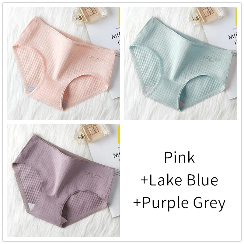 3Pcs Women Panties Lace Cotton Underwear Girls Mid Waist Briefs Lady Cute Sexy Lingerie Intimates Breathable Underpants Female