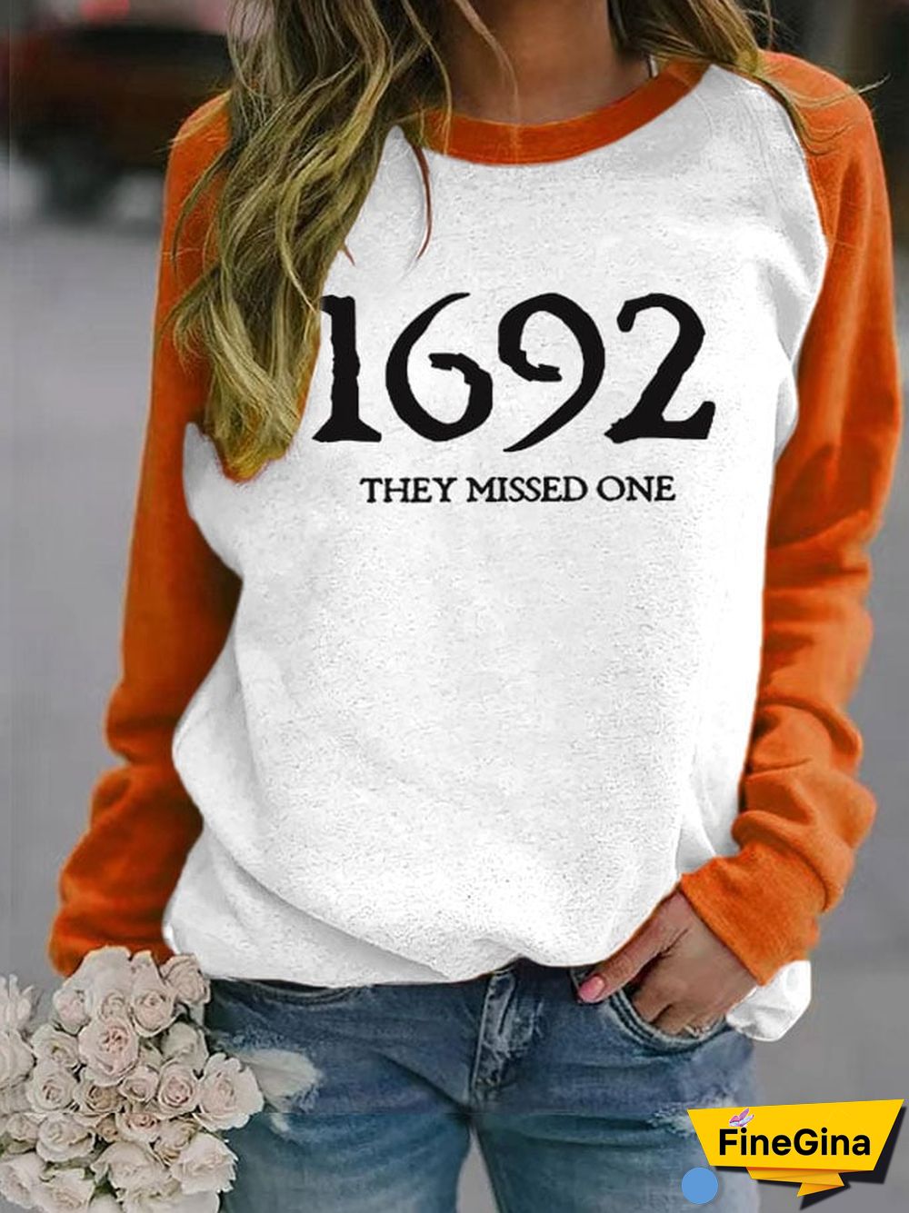 Women's 1692 They Missed One Salem Witch Printed Round Neck Long Sleeve Sweatshirt