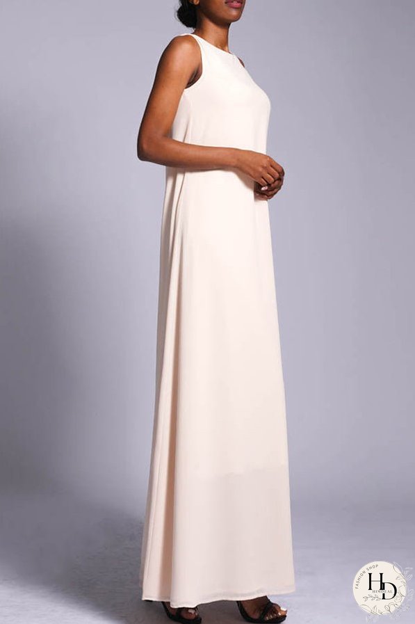 Casual Round Neck Solid Maxi Dress