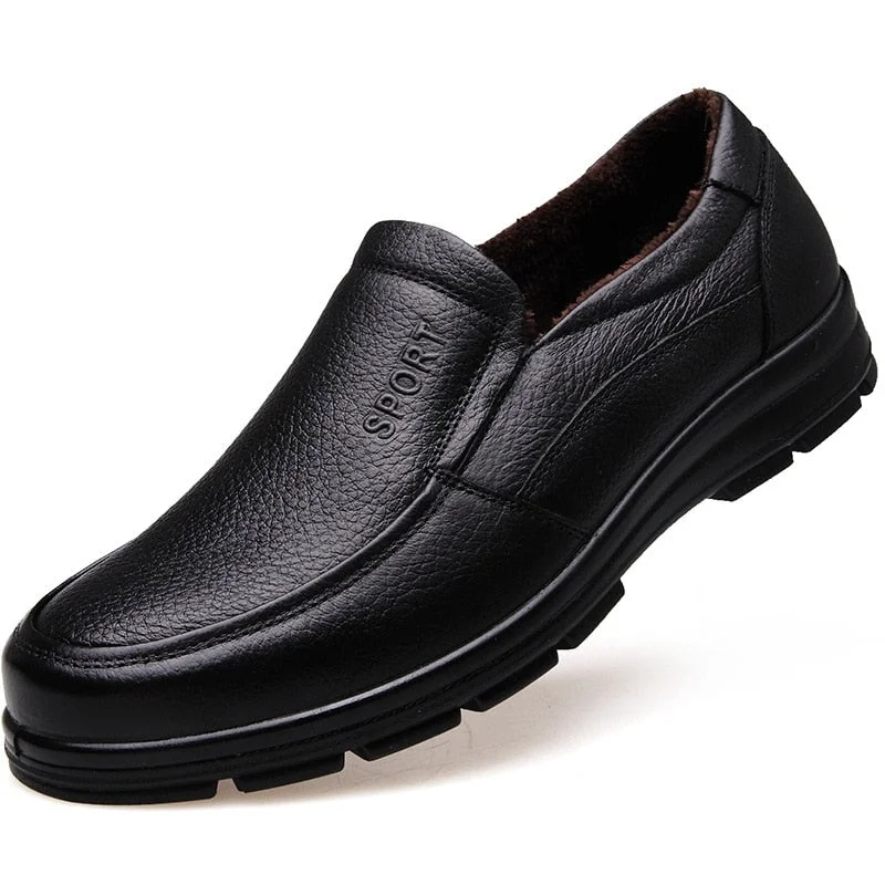 Inongge Genuine Leather Shoes Men Winter Shoes Brand Loafers Warm Plush Leather Loafers Mens Casual Shoes Male High Quality Black
