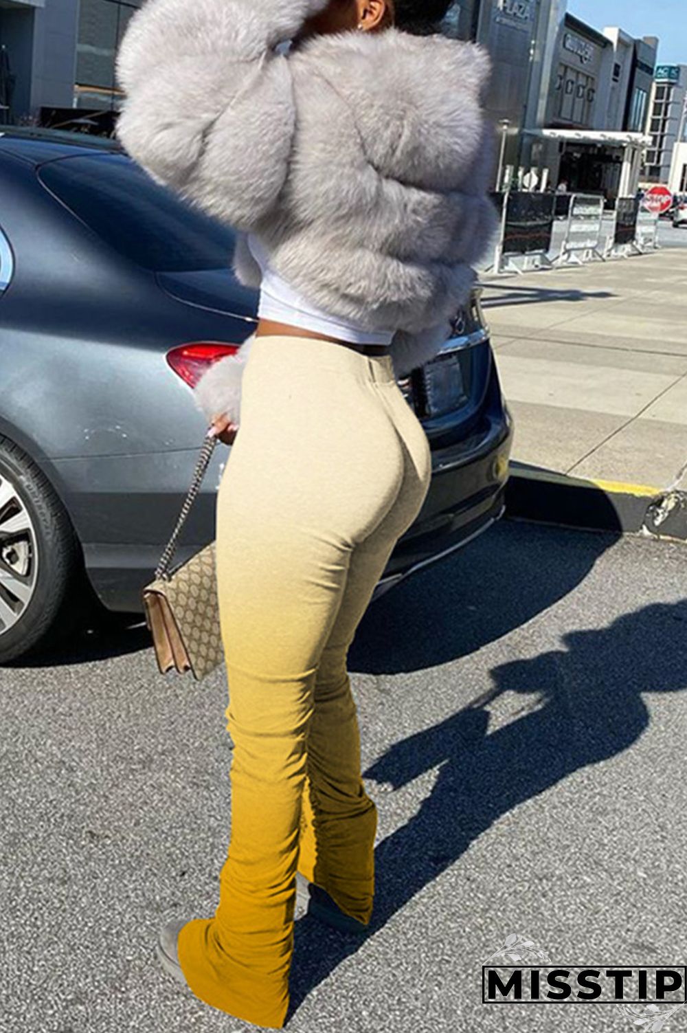 GradientYellow Fashion Casual Gradient Printed Trousers
