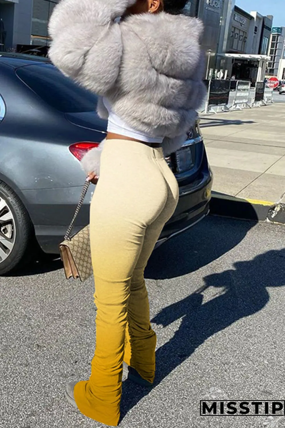 GradientYellow Fashion Casual Gradient Printed Trousers