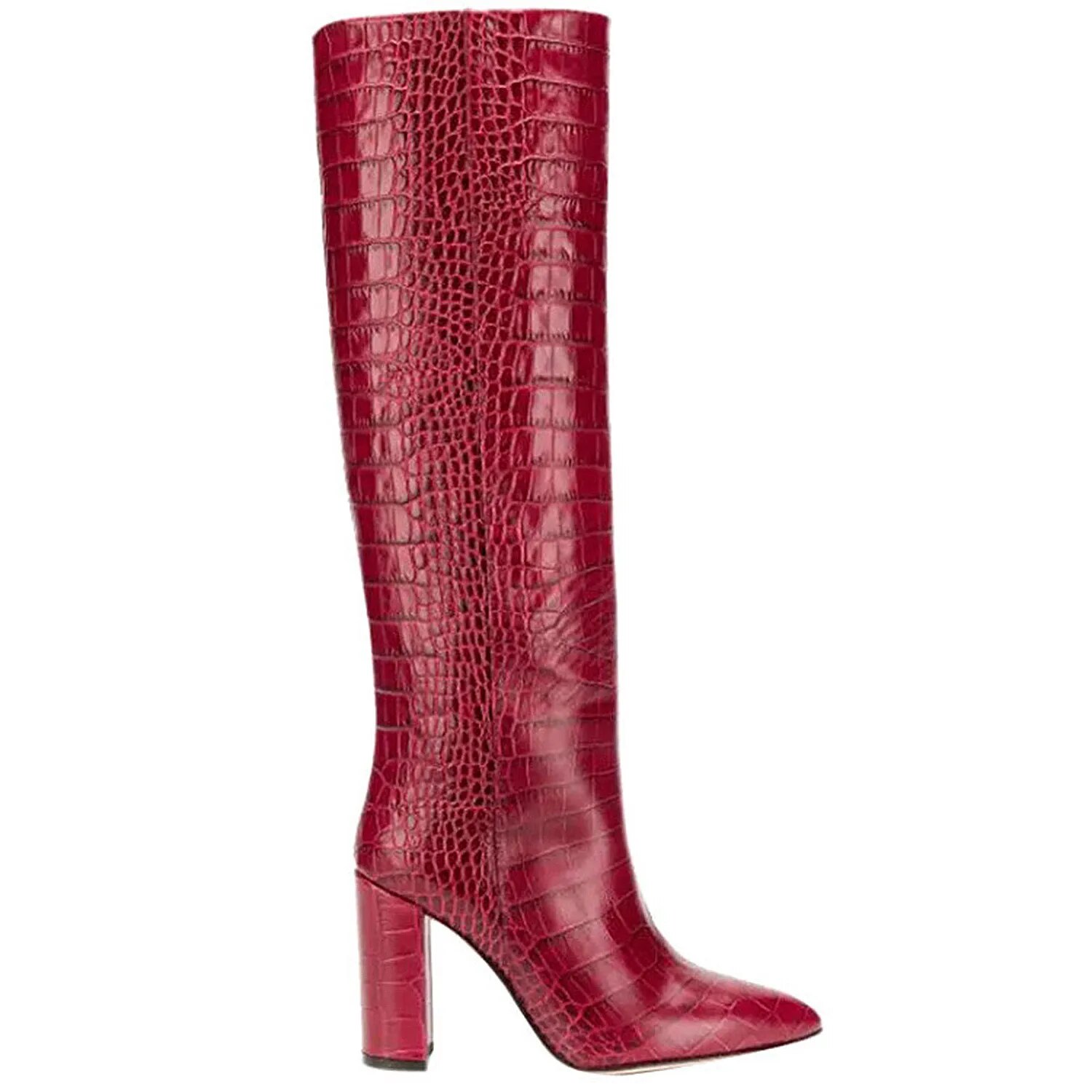 TAAFO Red Crocodile Embossed Women's Long Booties Square Heels Pointed Toe Ladies Knee-High Boots Concise Office Shoes 45 46