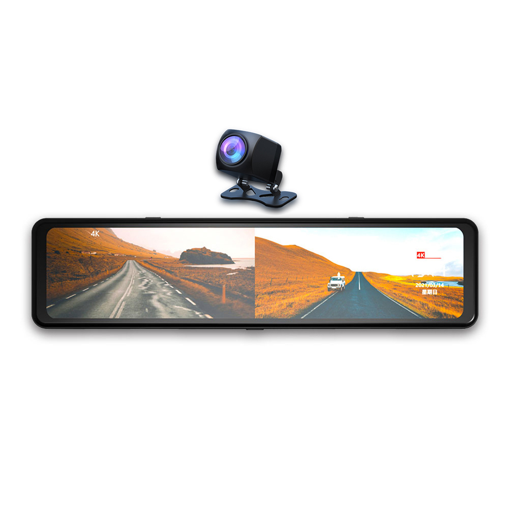 

4K WiFi Dash Cam 12 inch Rearview Mirror DVR + 1080p HD Rear View Camera, With 16gb tf, 501 Original