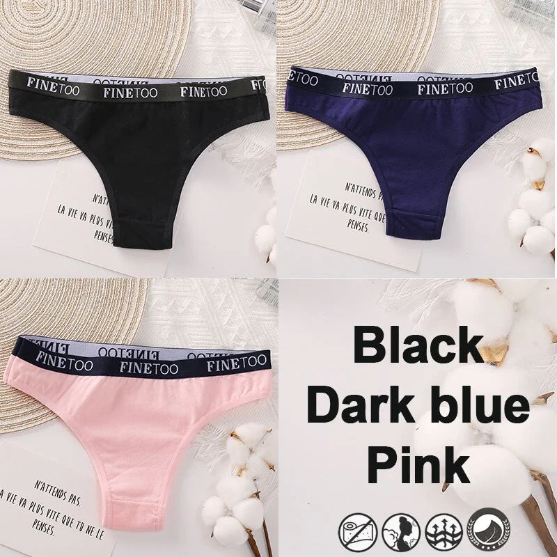 3PCS/Set Brazilian Panties Cotton Women's Underwear Sexy Lingerie Female Underpants Briefs Thong Girl Solid Color Finetoo Pantys