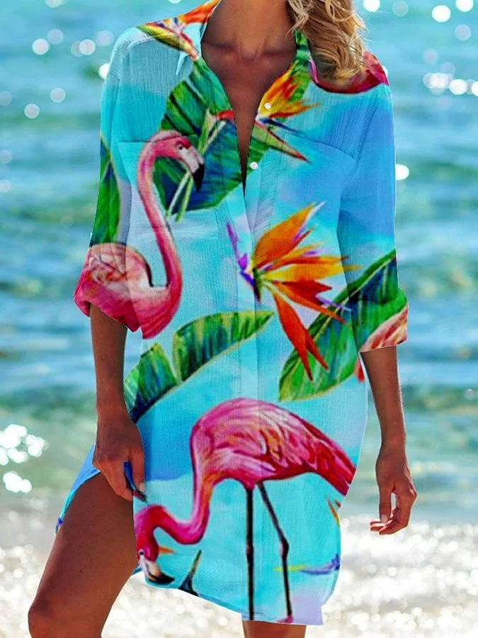 Women's Bird Printed Holiday Beach Shirt