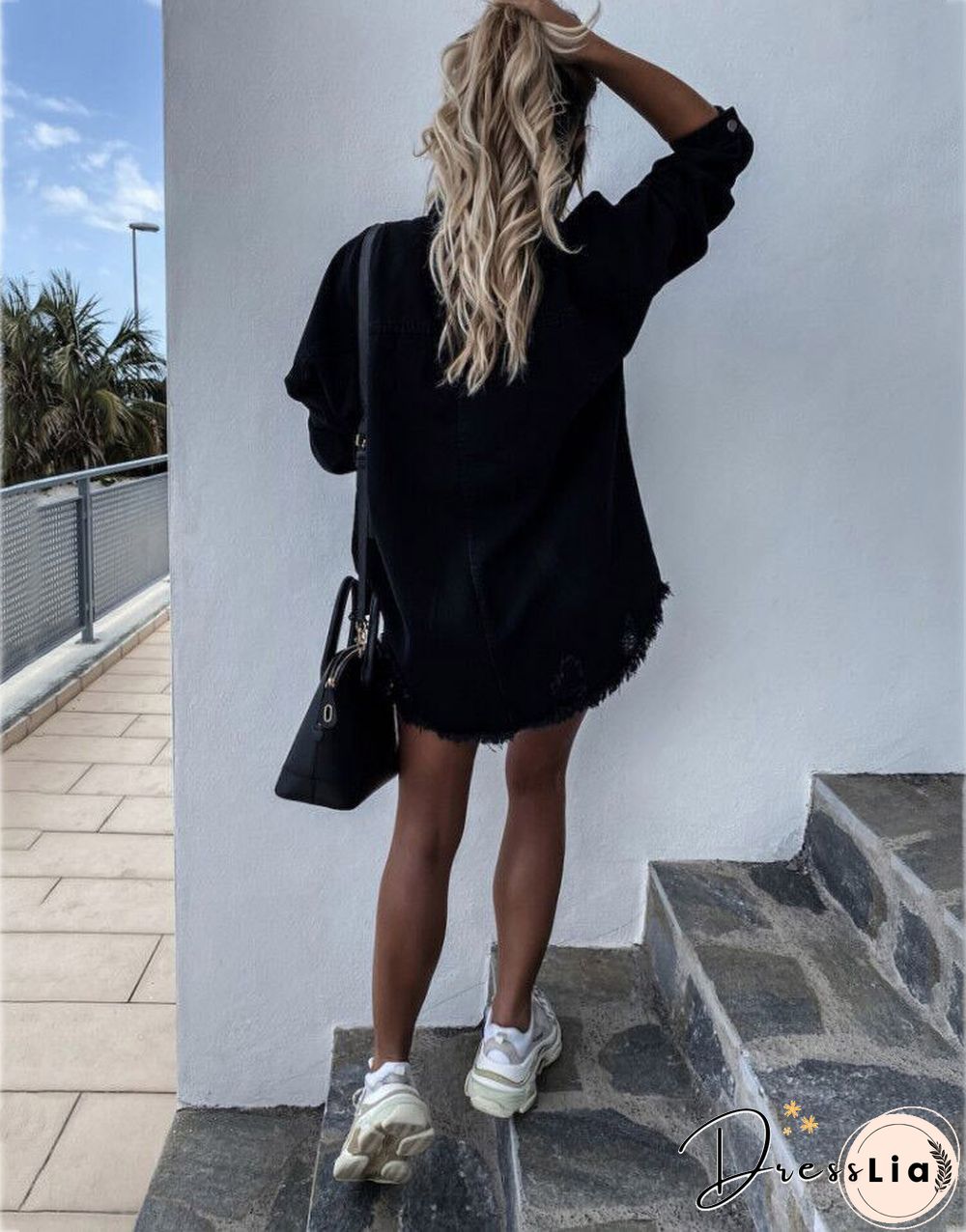 Long Sleeve Denim Jean Dress Button Down Casual Top