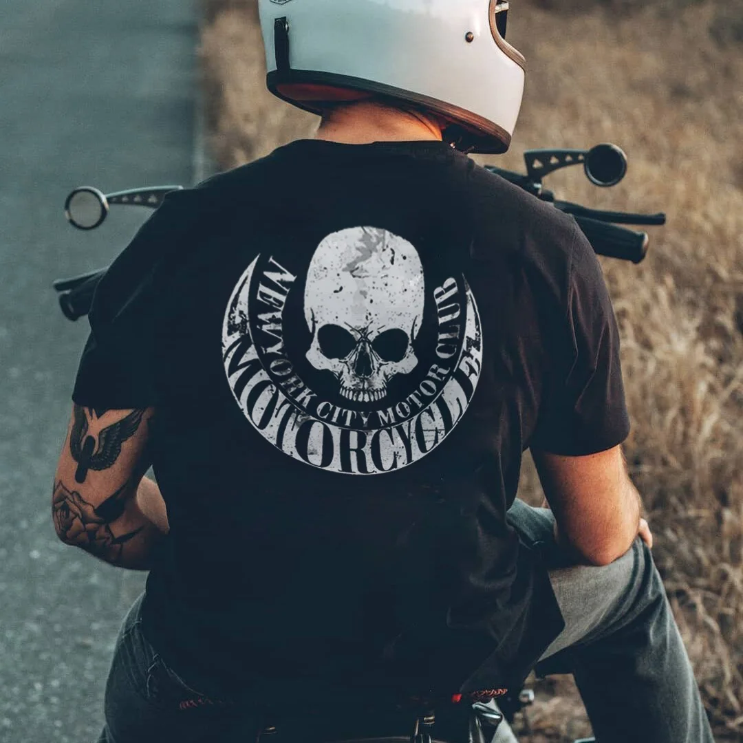New York City Motor Club Motorcycle Print Skull Men's T-shirt -  UPRANDY