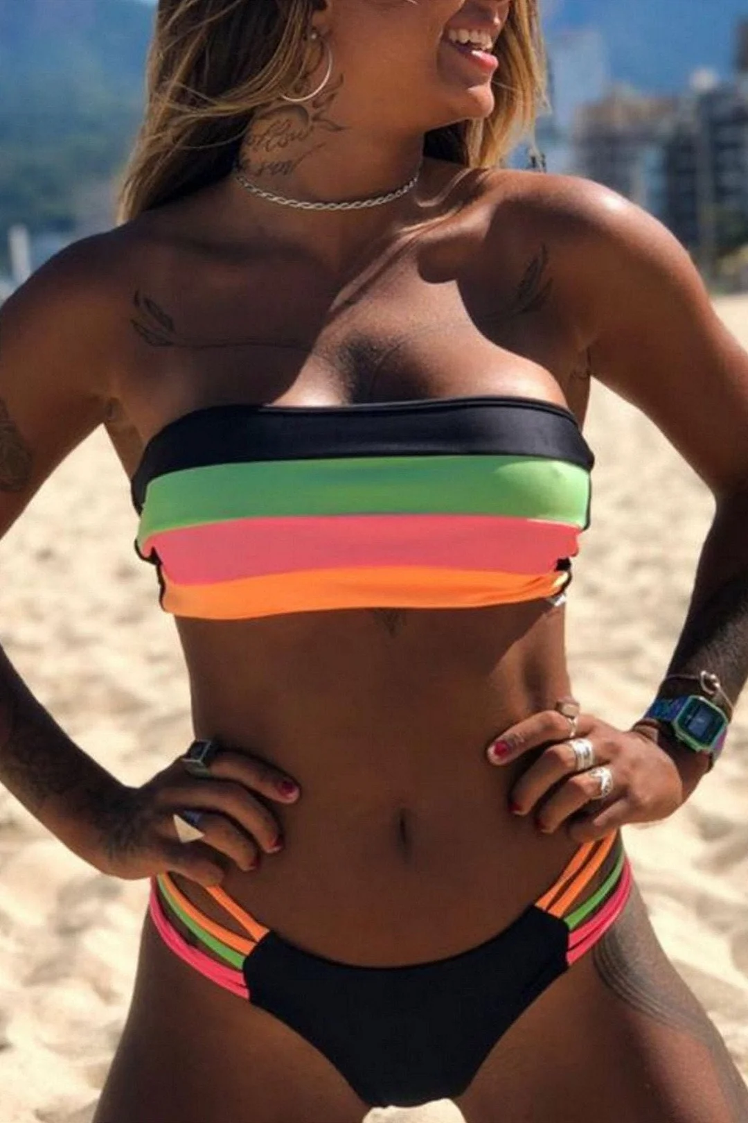Fashion Rainbow Striped Bikini Set