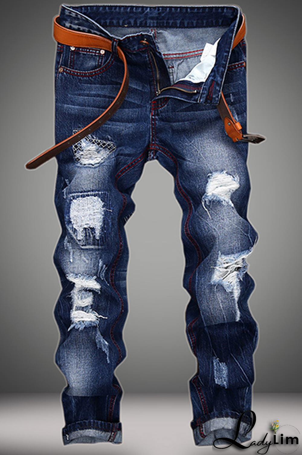 Blue Street Patchwork Tassel Ripped Make Old Bottoms