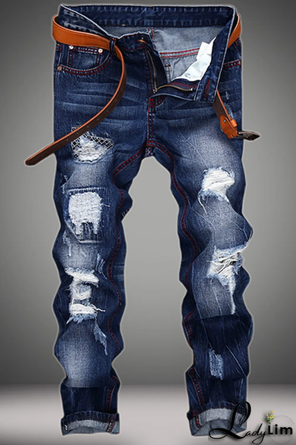 Blue Street Patchwork Tassel Ripped Make Old Bottoms