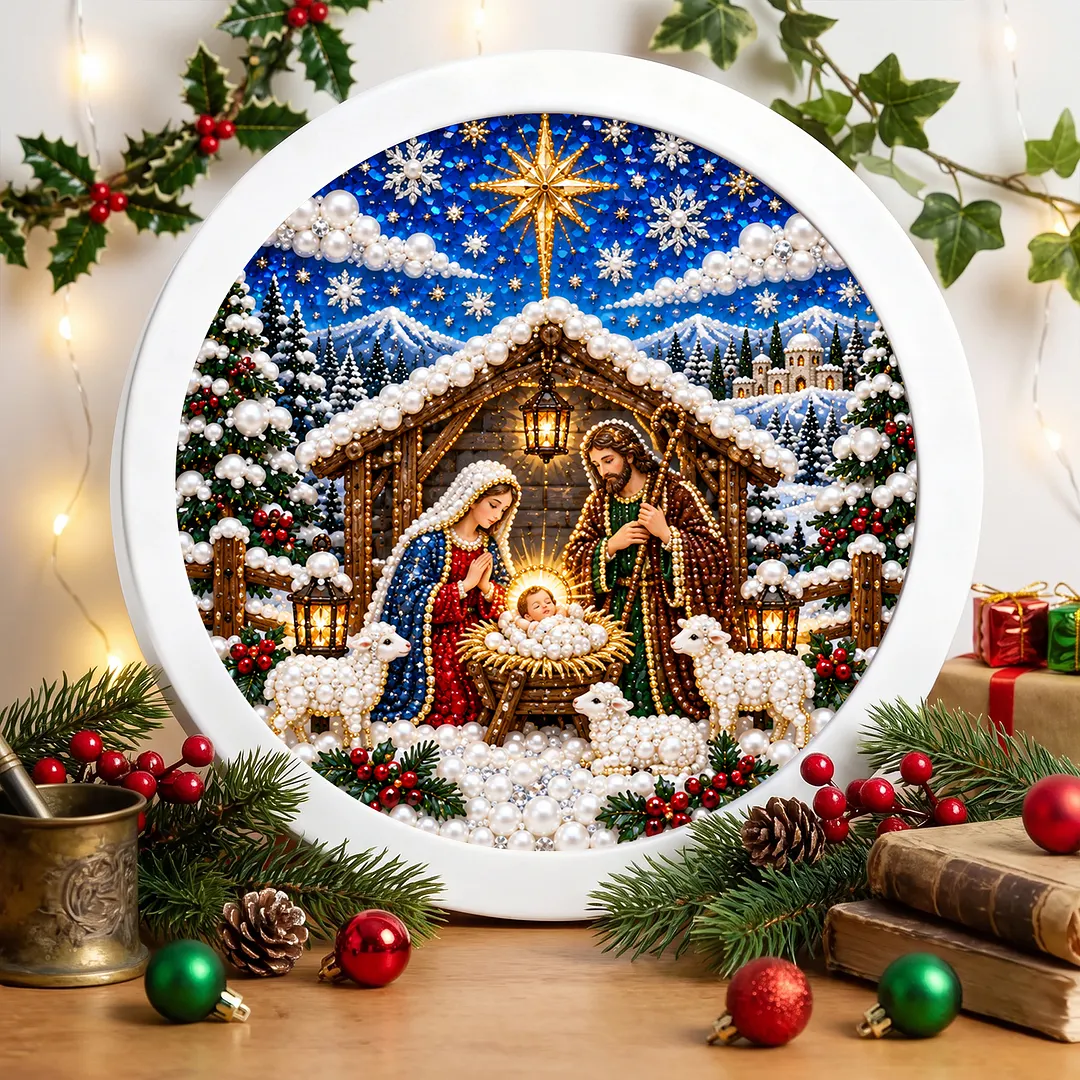 Framed Pearl Painting Kit Christmas Nativity 7.87x7.87in