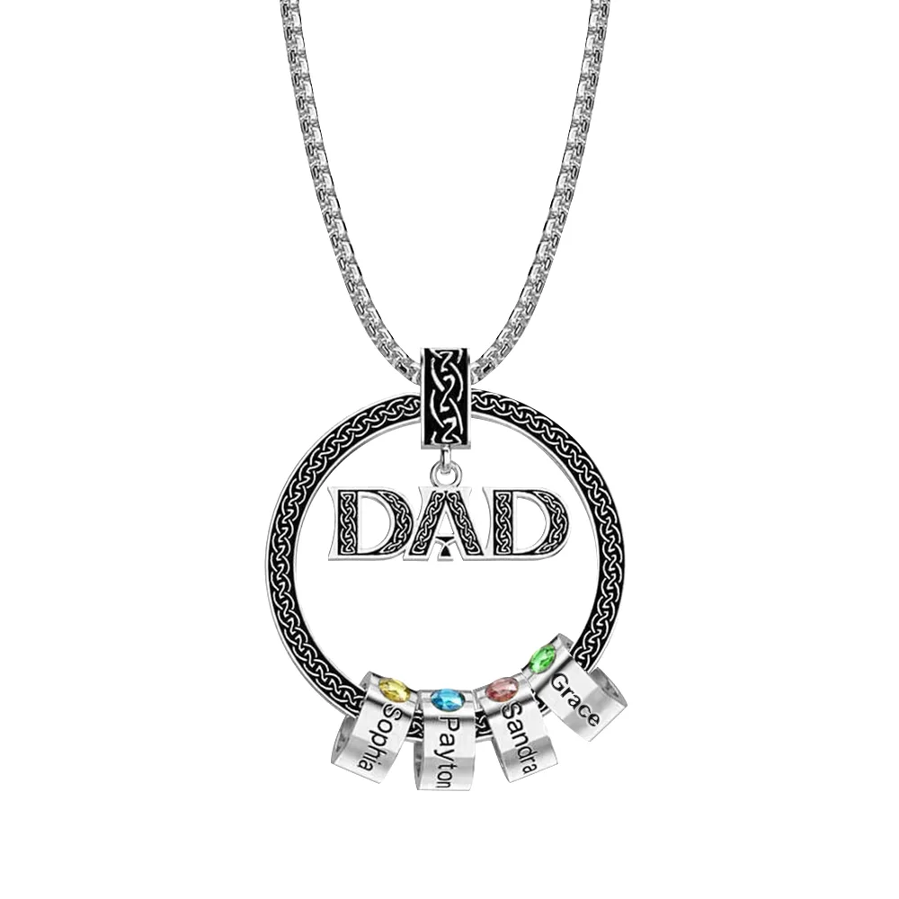 Personalisierte 4 Namen DAD Kreisanhänger Halskette mit 4 Geburtssteinen Vatertagsgeschenk n4-b4 Kettenmachen